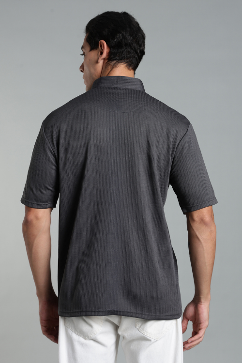 Premium Polo T- shirt Metallic Grey Stand Collar