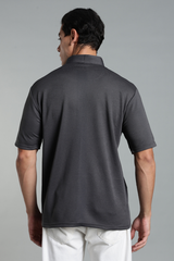 Premium Polo T- shirt Metallic Grey Stand Collar