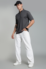 Premium Polo T- shirt Metallic Grey Stand Collar