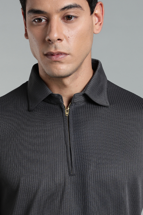 Premium Polo T-shirt Metallic Grey Collar