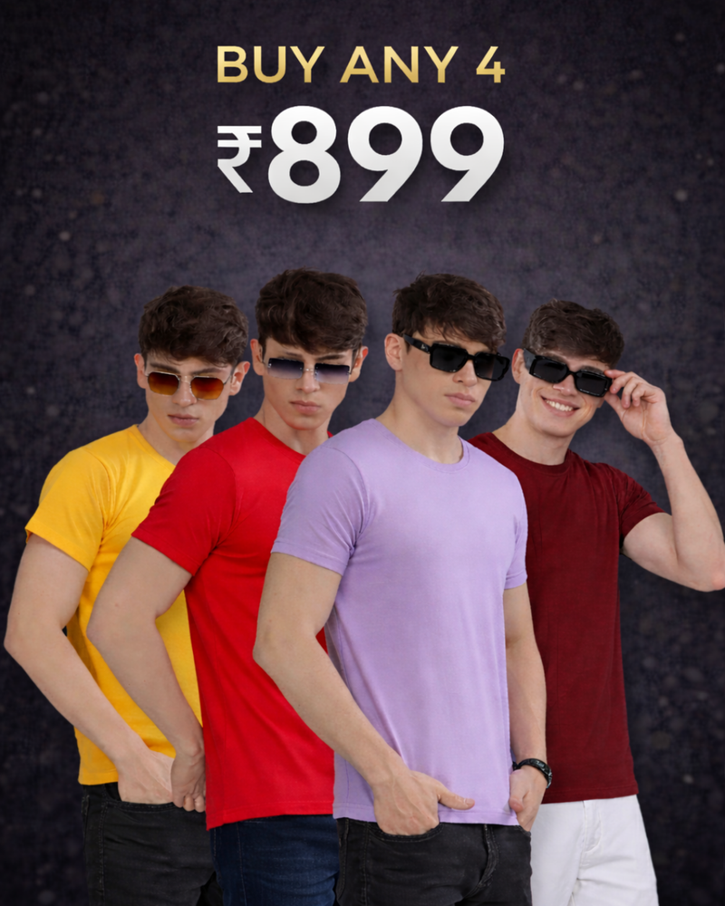 Classic Round Neck Pack of 4 | Regular Fit 100% cotton