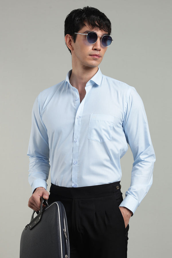 Blue Formal Plain Regular Fit Shirt | Cool Cotton