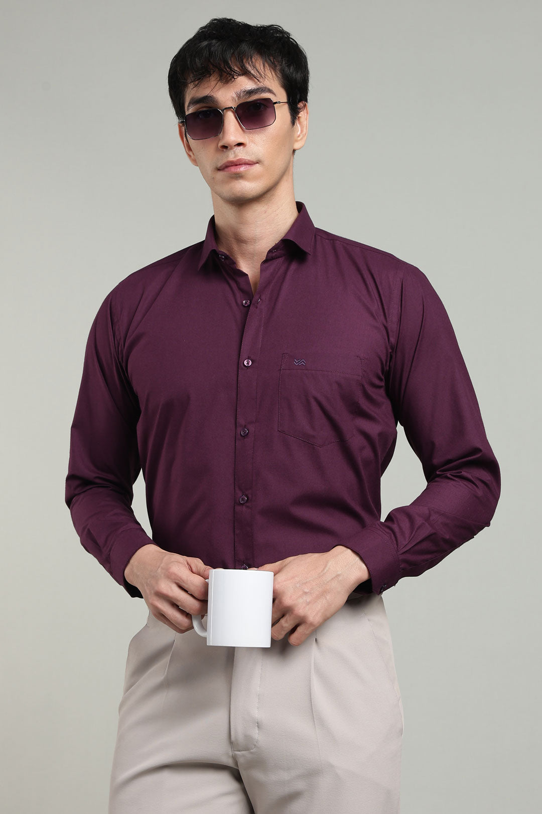 Wine Formal Plain Regular Fit Shirt | Denver
