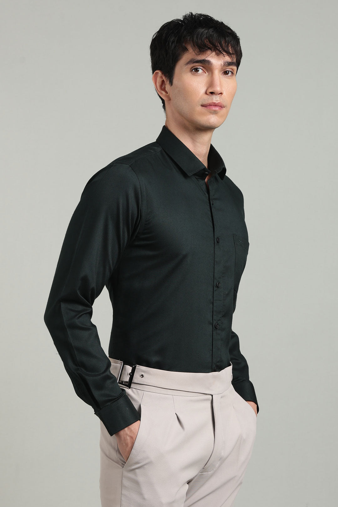 Black Formal Plain Regular Fit Shirt | Cool Cotton