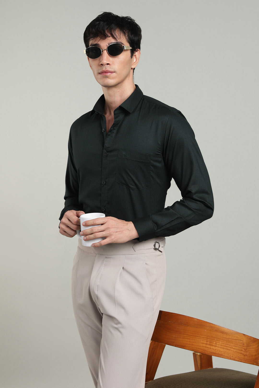 Black Formal Plain Regular Fit Shirt | Cool Cotton