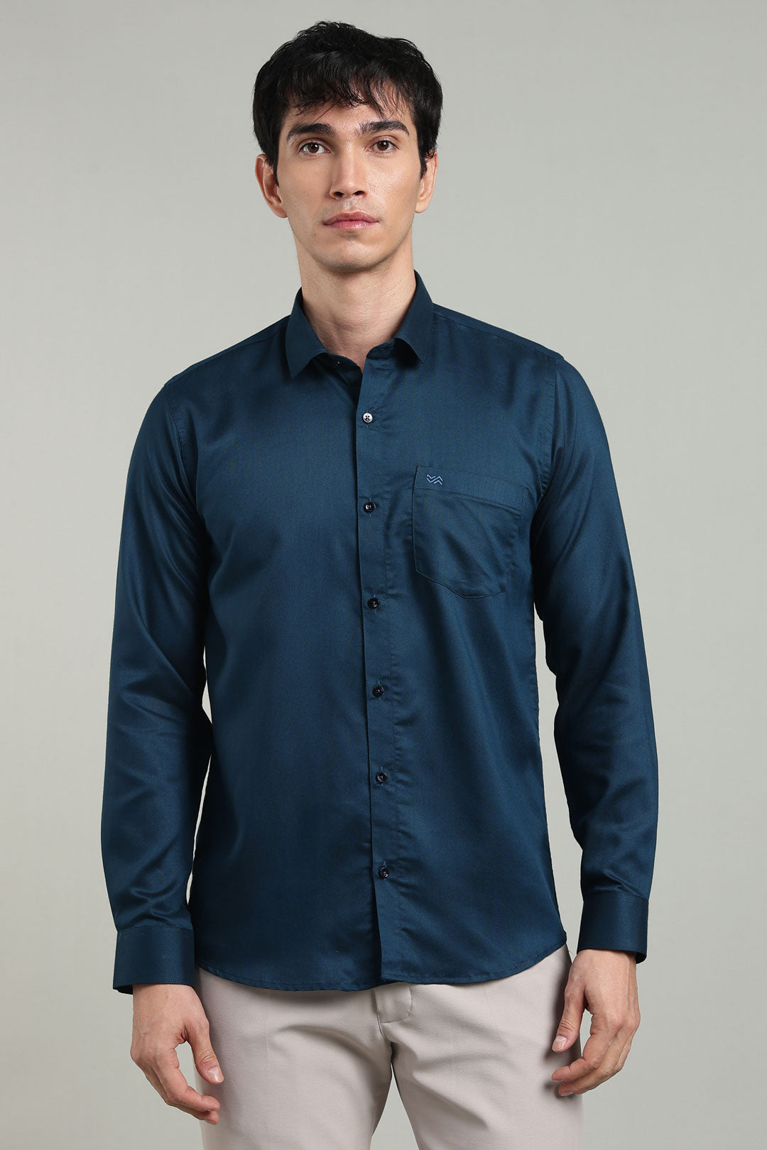Mid Night Blue Formal Plain Regular Fit Shirt | Denver