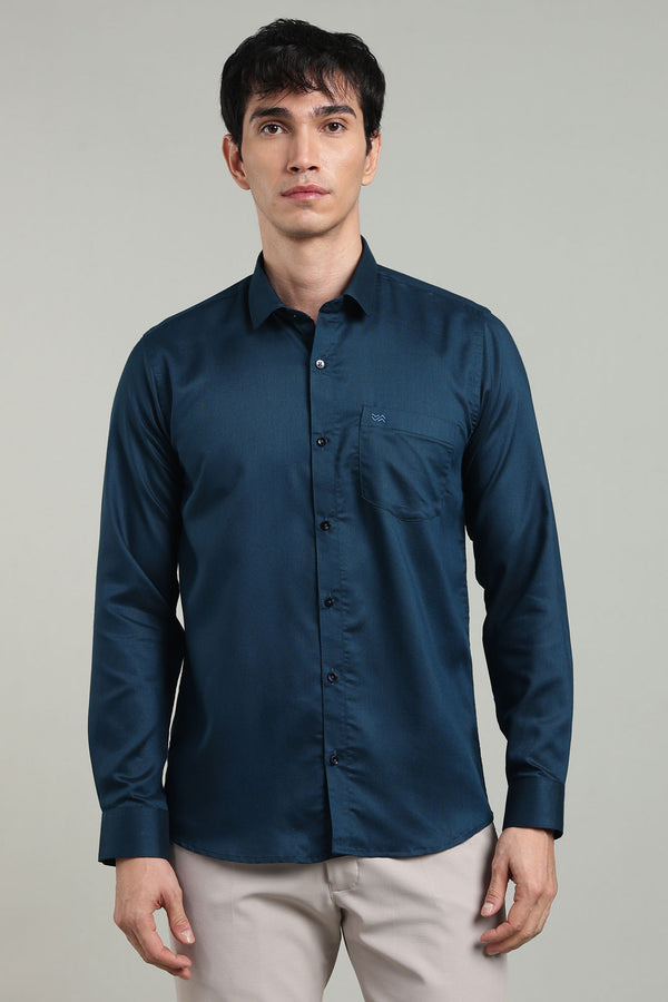 Mid Night Blue Formal Plain Regular Fit Shirt | Denver