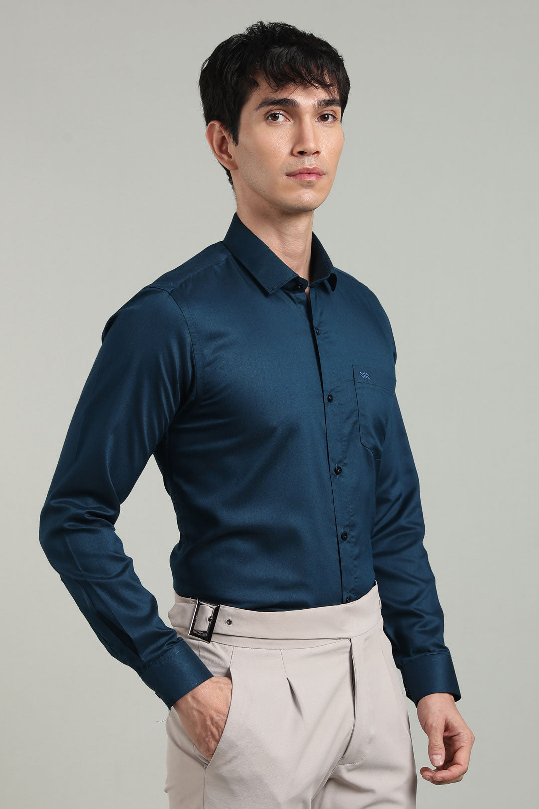 Mid Night Blue Formal Plain Regular Fit Shirt | Denver