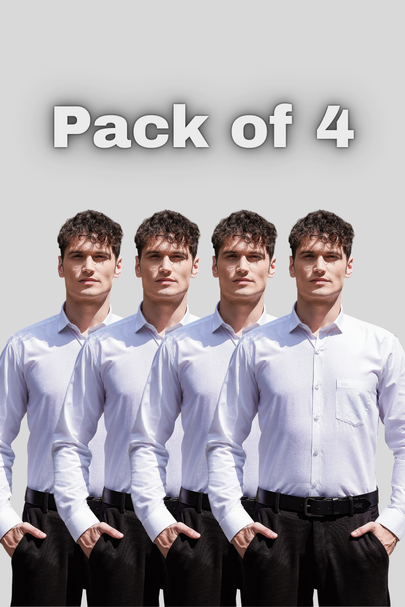 Formal Shirt Pack of 4 | Regular Fit 100% Cotton | White