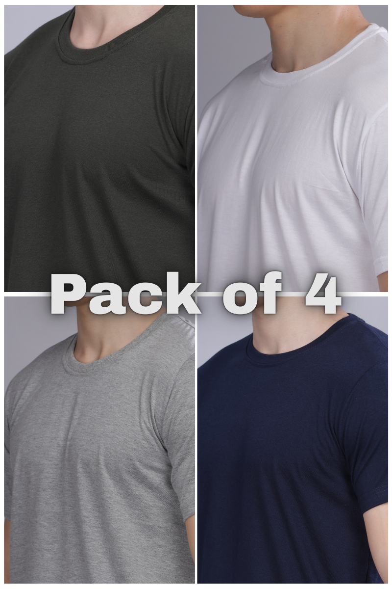 Classic Round Neck Pack of 4 | Regular Fit 100% cotton